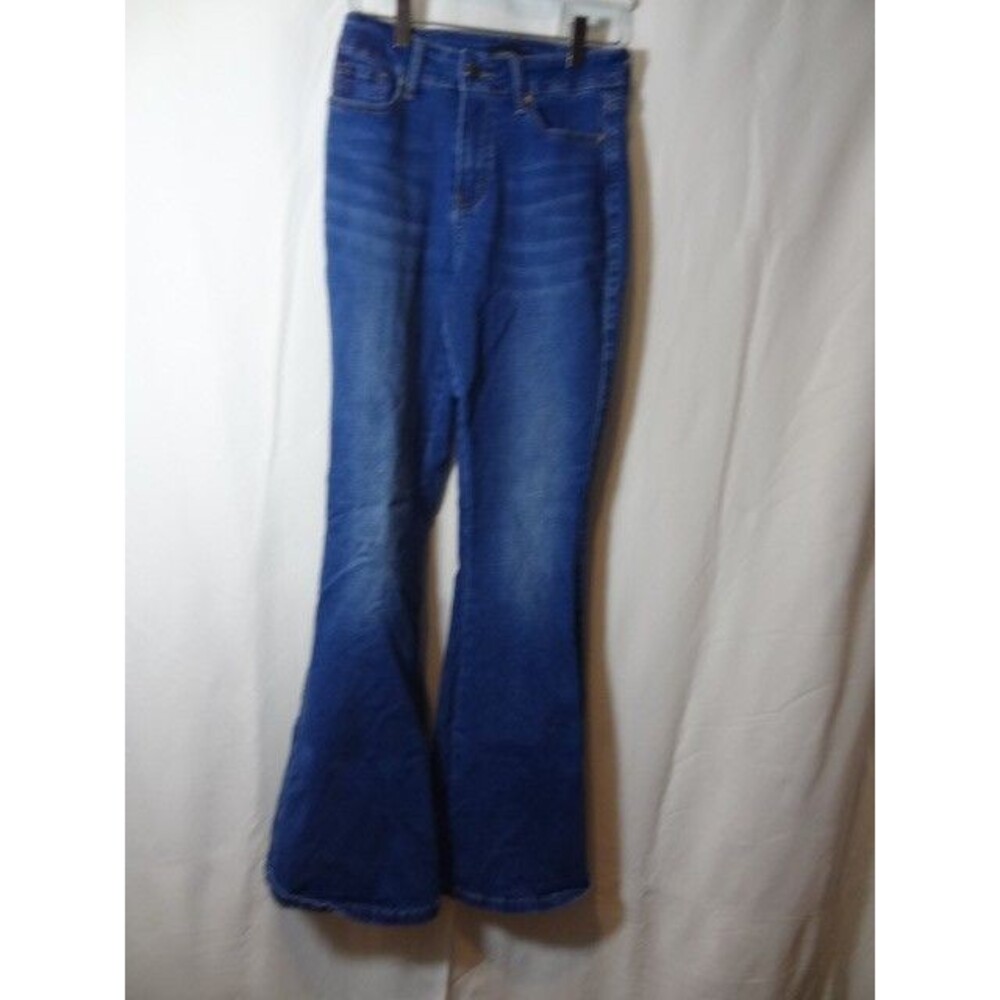 Flying Banana Jeans Women Blue Flared High Rise Pants Dark Wash Stretch Denim